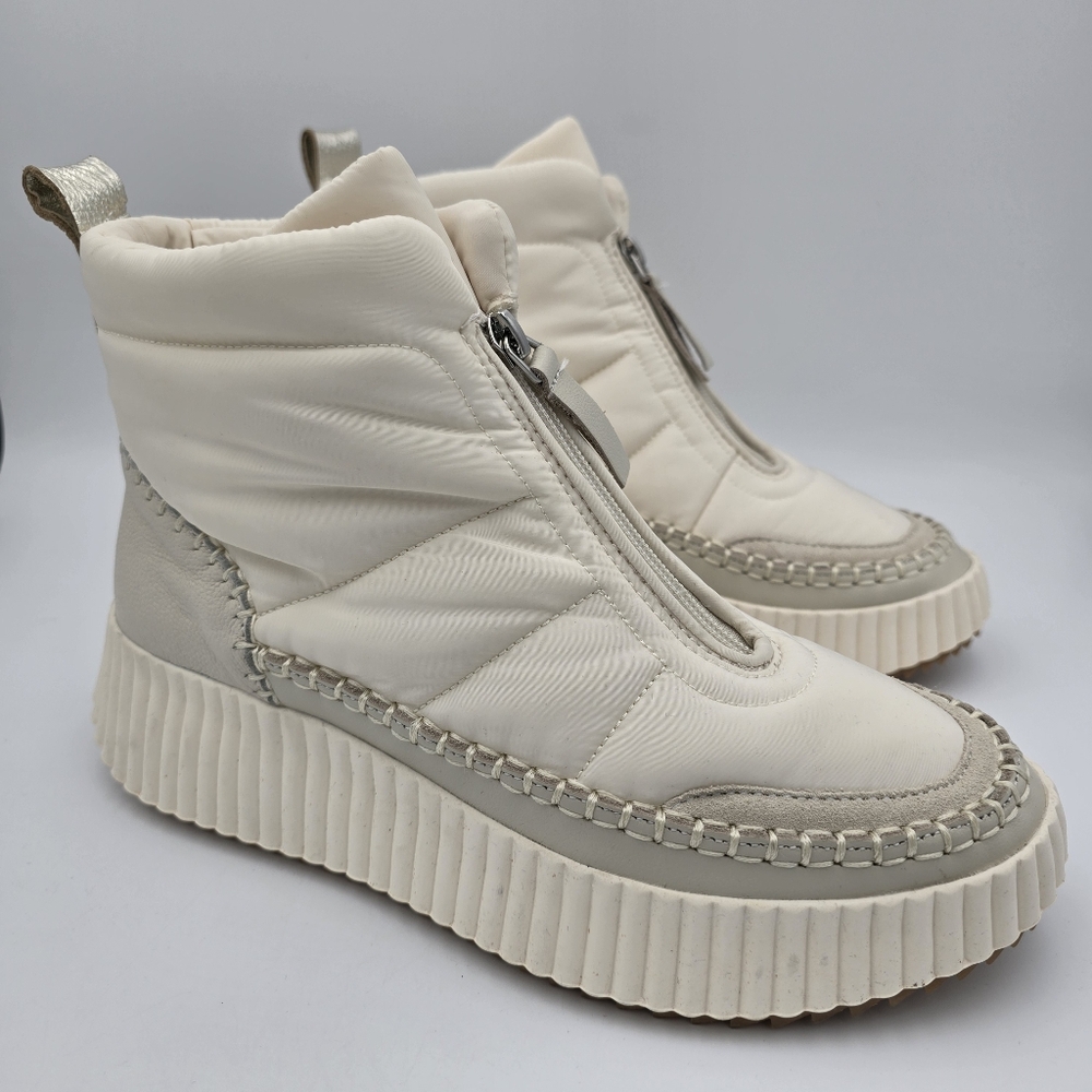 NWOT Dolce Vita Devlin Platform Zip-Up Sneakers, Ivory Nylon, Women's 8.5